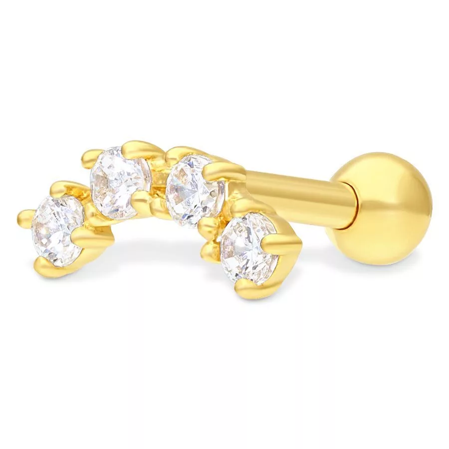 18k Earbarbell Four Crystals