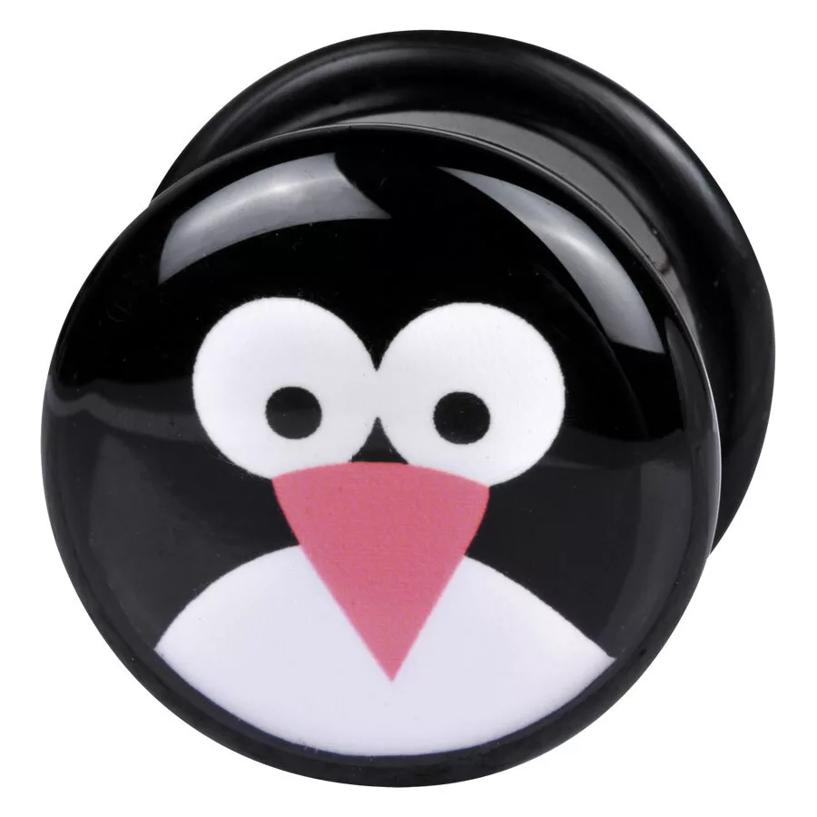 Logo Single Flared Acryl Plug Pinguin